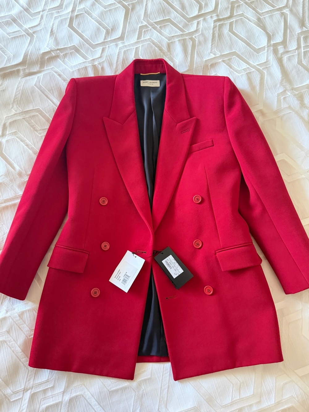 Saint Laurent Three Quarter Sleeve Wool Red Blazer